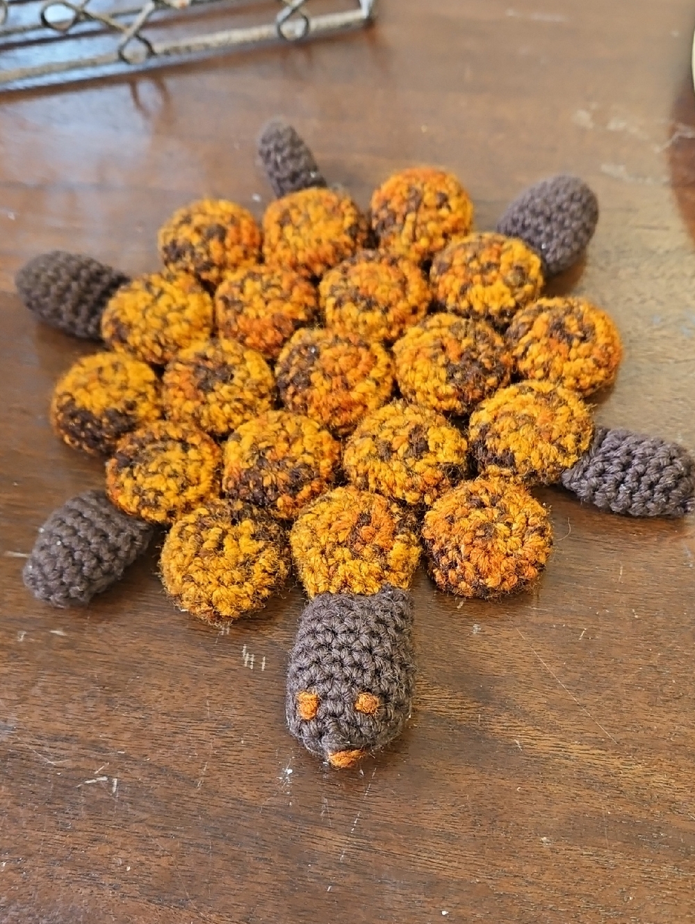 Hand Crafted Brown and Orange Crochet Turtle Trivet